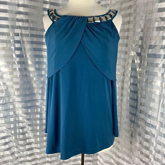 The Look Randolph Duke Blue Drape  Front along Sleeve Blouse - Picture 1 of 5